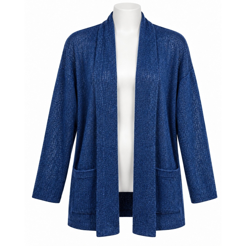 Talbots XL Petites Blue 100% Linen Open Front Cardigan Sweater Pockets
